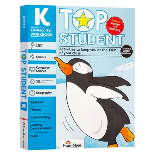 美国加州教辅优等生系列练习册 幼儿园大班 英文原版 Evan-Moor Top Student Grade K 英语数学STEM科学计算机社交情感英文版 商品图0