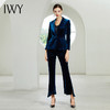 IWY/蓝色丝绒长袖西装喇叭长裤套装CP358-L 商品缩略图0