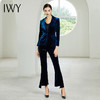 IWY/蓝色丝绒长袖西装喇叭长裤套装CP358-L 商品缩略图1