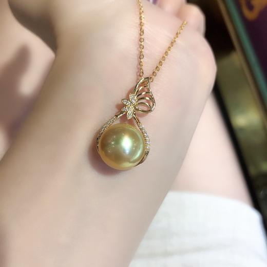 金珠吊坠18k金钻石南洋金珠吊坠厚金镶嵌足金足钻1112mm基本正圆极微