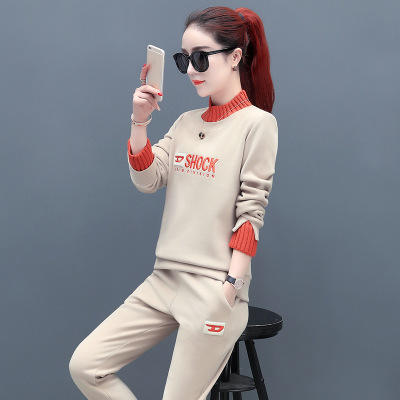 SP-DCW6668 套装女秋冬2020新款时尚洋气韩版休闲加绒加厚运动衣服两件套 商品图5