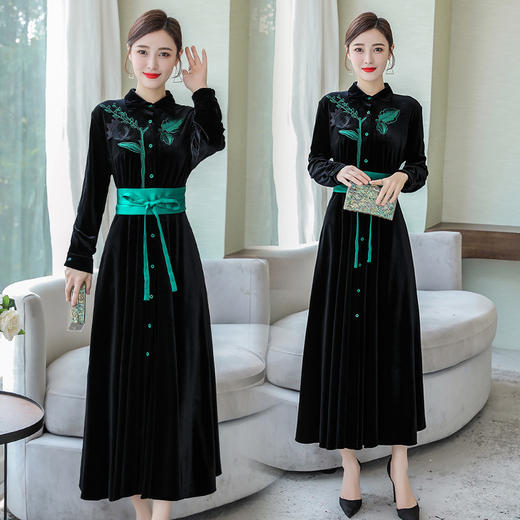 HT-N-A46-5993-6993新款中国风复古刺绣连衣裙TZF 商品图0