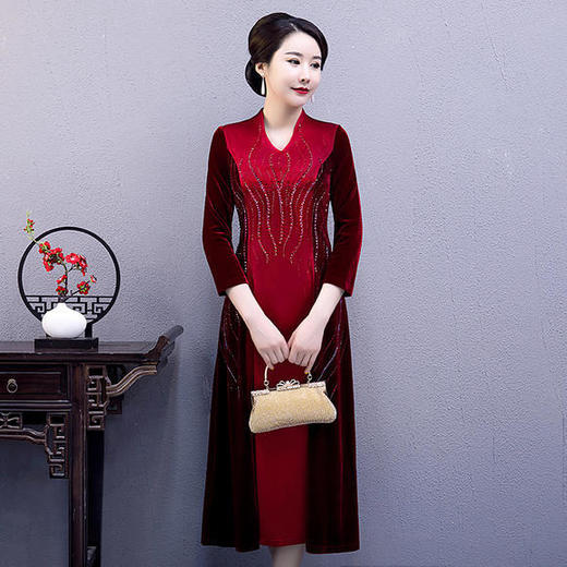 WXG新款高端时尚醋酸旗袍连衣裙 商品图1