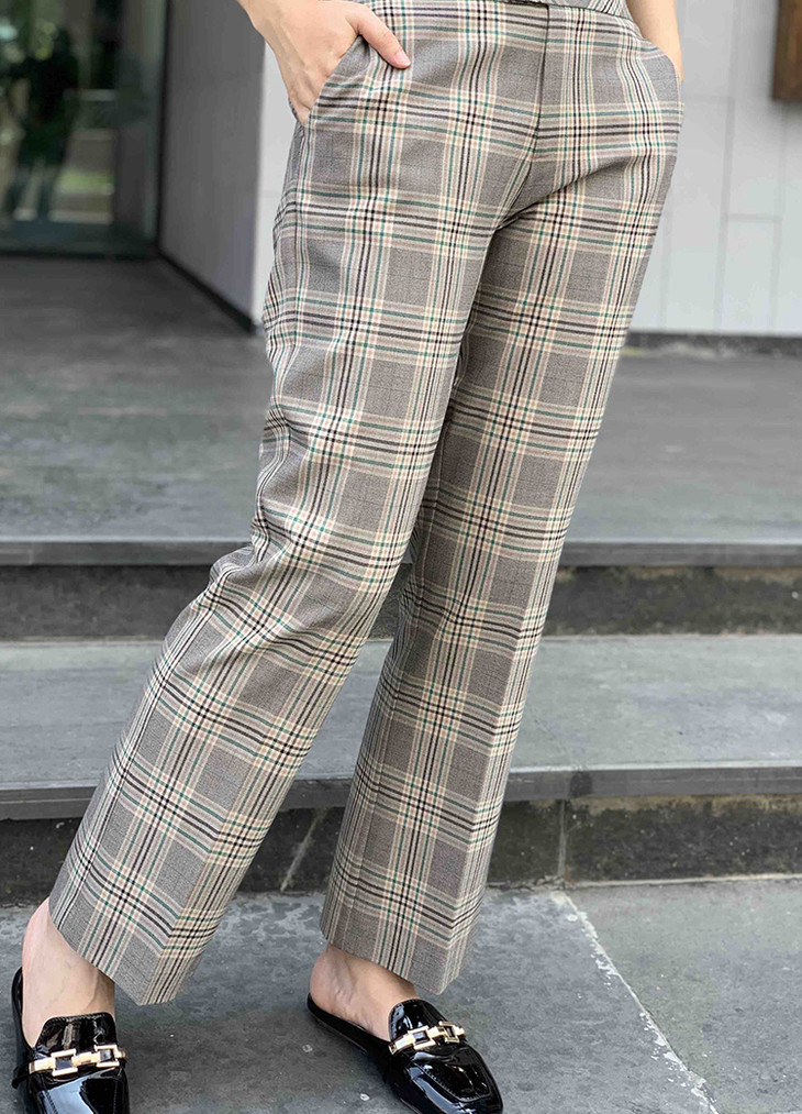 【橘钻】kc136 经典英伦格子长裤 咖色大格纹2色直筒裤 显瘦显腿长