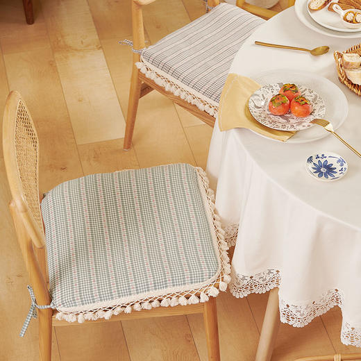 餐椅方形坐垫复古格子蕾丝花边椅子坐垫 商品图2