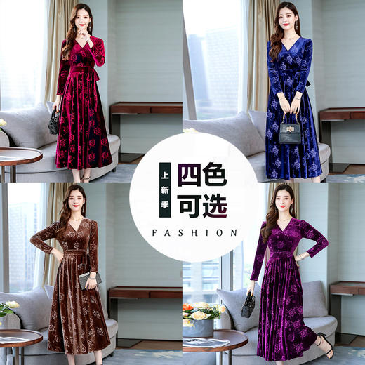 HT-DSD-10-2335新款秋季高贵金丝绒连衣裙TZF 商品图3