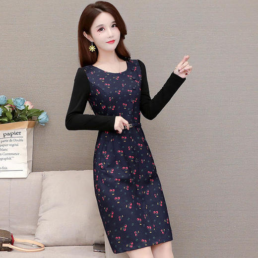 YW-KED-GB109气质减龄打底小个子长袖印花连衣裙 商品图0