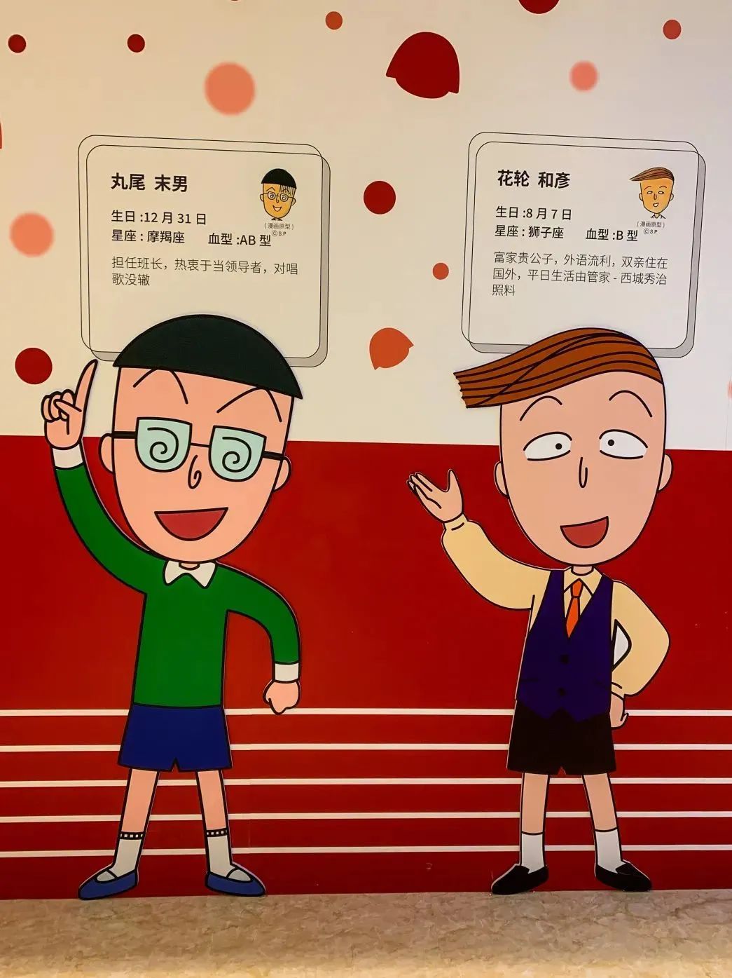 通过时空隧道后,合影墙上描绘的是小丸子和她所有的家人,同学朋友,也