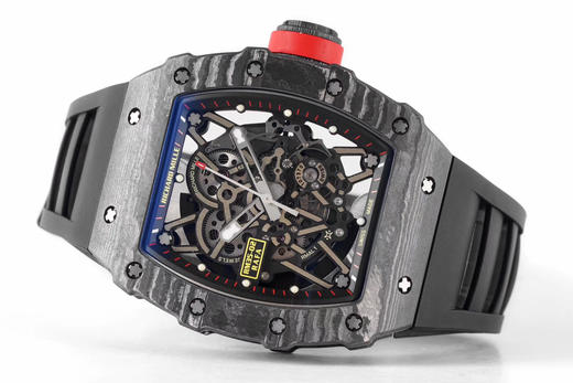 ZF理查德·米勒RM035，研发时间长达4年，把头、表壳、底盖均为碳纤维打造，男士腕表，橡胶表带，自动机械机芯，透底。 商品图2