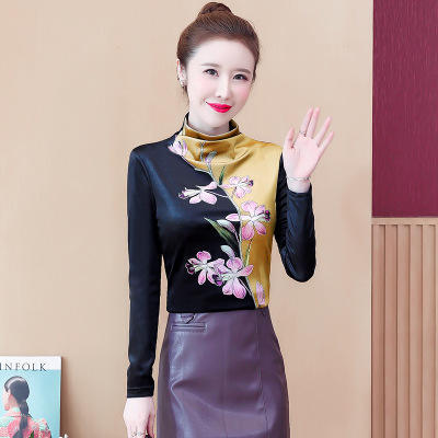 HT-1141 2020春秋季新款洋气印花半高领高端长袖内搭打底衫 商品图4