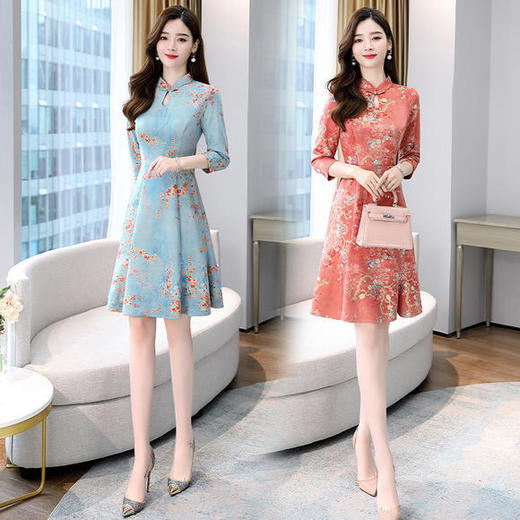 WZNH-MLJL6622修身百搭印花气质麂皮绒连衣裙 商品图2