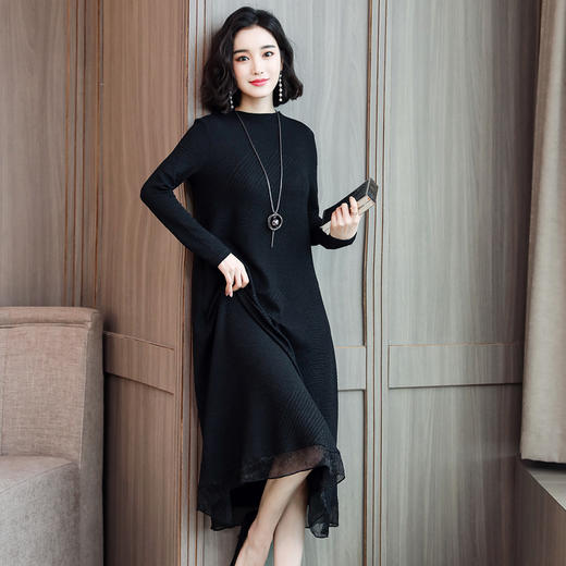 WZNH-XMRS1911春秋季长袖气质宽松过膝大码中长款内搭打底裙 商品图3