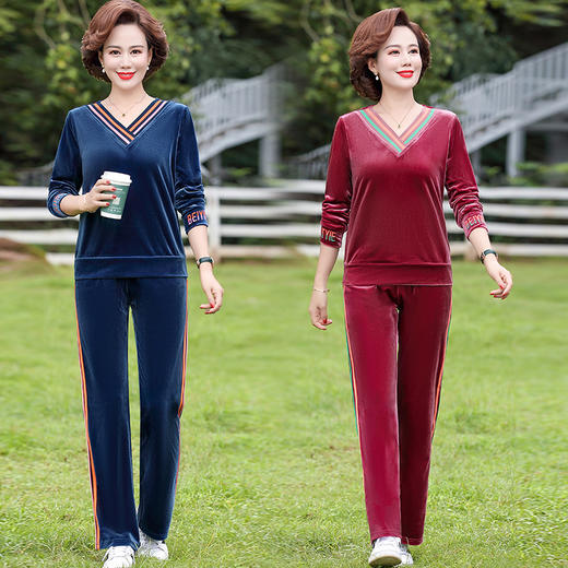 XXJ-A734EHA2032金丝绒运动套装女装秋季新款妈妈装两件套休闲运动服 商品图1