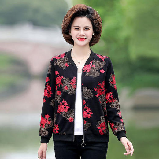 W-5766新款洋气大码中老年女装小立领夹克短款外套 商品图0