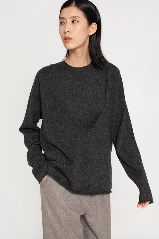 2020设计款女士无染色羊绒大U领套头衫 商品图3