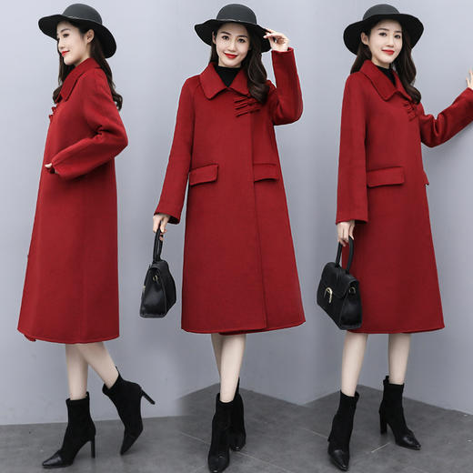 WZNH-XCMZ7397宽松显瘦女中长款毛呢外套秋冬纯色简约通勤外套 商品图0