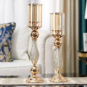 【家居摆件】*欧式金属玻璃浪漫烛台样板间装饰品客厅餐桌奢华家居餐厅美式摆件