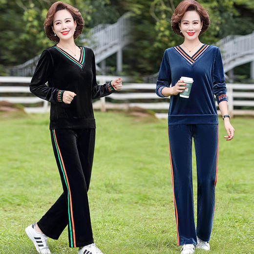 XXJ-A734EHA2032金丝绒运动套装女装秋季新款妈妈装两件套休闲运动服 商品图3