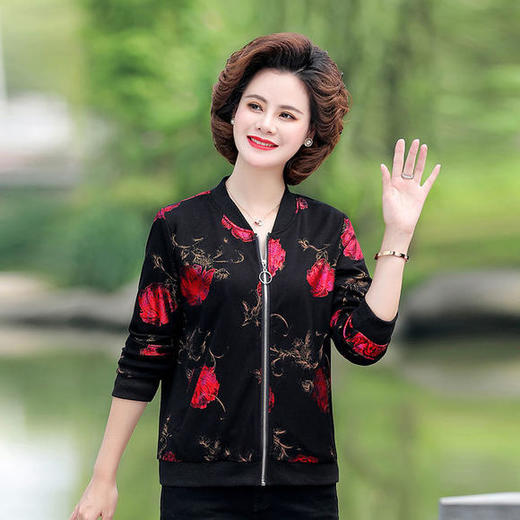 W-5766新款洋气大码中老年女装小立领夹克短款外套 商品图4