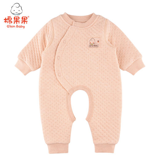 棉果果冬季新疆彩棉男童女童提花空气层偏襟开裆连体衣连身衣哈衣M401721620630 商品图0