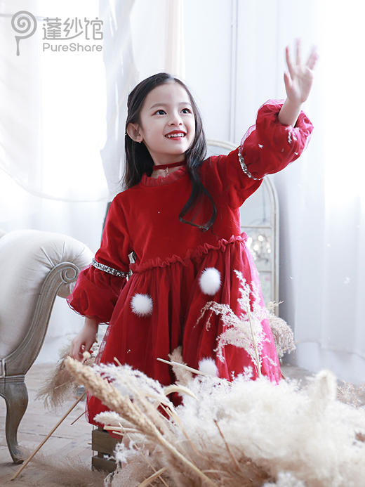 pureshare蓬纱馆 儿童公主裙女童长袖连衣裙冬装洋气宝宝礼服裙-宝石兔兔裙 商品图1