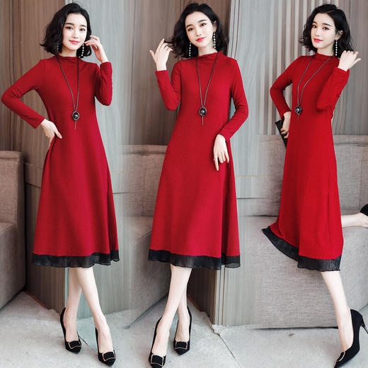 WZNH-XMRS1911春秋季长袖气质宽松过膝大码中长款内搭打底裙 商品图1