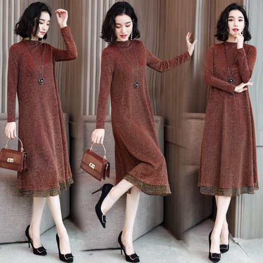 WZNH-XMRS1911春秋季长袖气质宽松过膝大码中长款内搭打底裙 商品图2