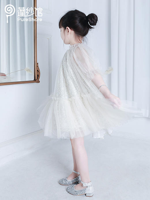 pureshare 女童连衣裙夏款大童蕾丝裙子蓬蓬纱公主裙-杏色蕾丝娃娃裙 商品图0