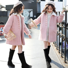 JSL-84-2女童中大童水貂绒呢子中长款大衣