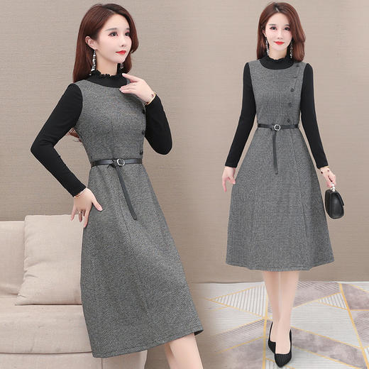 YWE-20ZAE839时尚加厚气质减龄长袖连衣裙女中长款过膝A字裙 商品图2