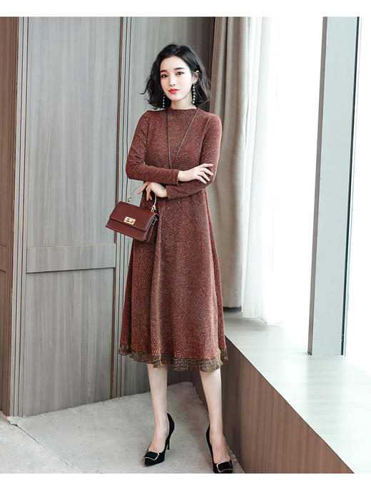 WZNH-XMRS1911春秋季长袖气质宽松过膝大码中长款内搭打底裙 商品图4