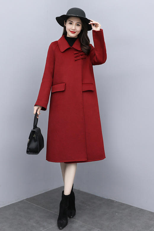 WZNH-XCMZ7397宽松显瘦女中长款毛呢外套秋冬纯色简约通勤外套 商品图5