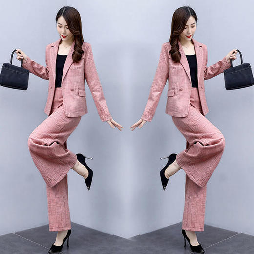 WZNH-RSLD8508简约舒适时尚格纹阔腿裤两件套 商品图3