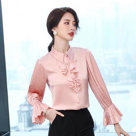 ZY-KY678新款时尚风琴褶灯笼袖雪纺职业衬衫