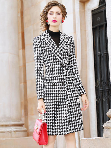 FMY26062新款千鸟格双排扣大衣英伦风外套 商品图1