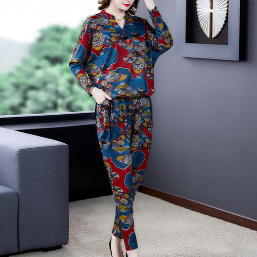 AHM-aswy3066新款百搭休闲优雅气质雪纺印花两件套 商品图3