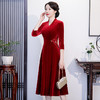 QQ9748新款改良修身金丝绒刺绣中式连衣裙TZF 商品缩略图1