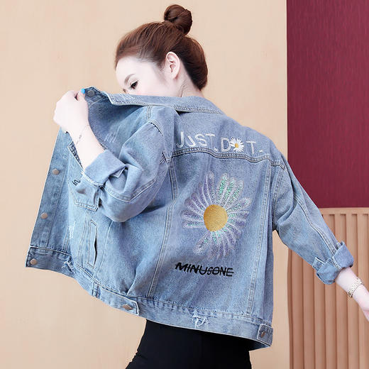 FDLS-303宽松刺绣邹菊原宿风学生百搭牛仔外套 商品图0