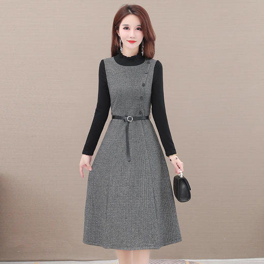 YWE-20ZAE839时尚加厚气质减龄长袖连衣裙女中长款过膝A字裙 商品图1