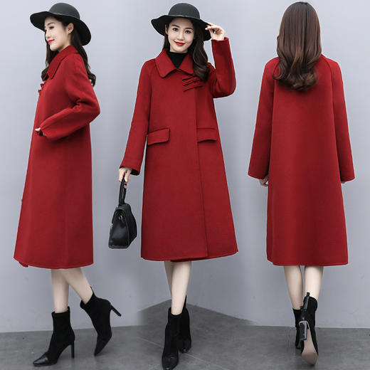 WZNH-XCMZ7397宽松显瘦女中长款毛呢外套秋冬纯色简约通勤外套 商品图1