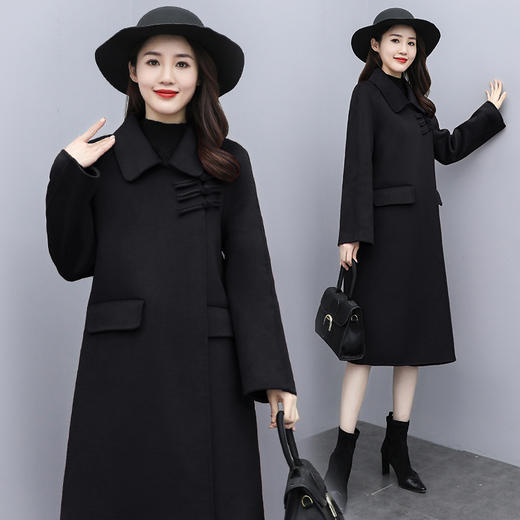 WZNH-XCMZ7397宽松显瘦女中长款毛呢外套秋冬纯色简约通勤外套 商品图3