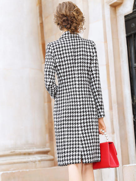 FMY26062新款千鸟格双排扣大衣英伦风外套 商品图2