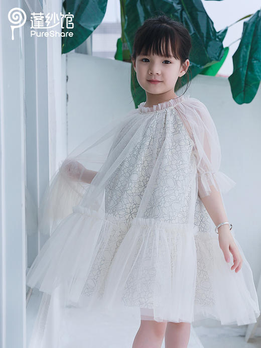 pureshare 女童连衣裙夏款大童蕾丝裙子蓬蓬纱公主裙-杏色蕾丝娃娃裙 商品图1