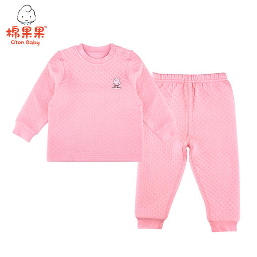 棉果果冬季内衣男童女童提花空气层上衣裤子套头套装M401302620606 商品图1