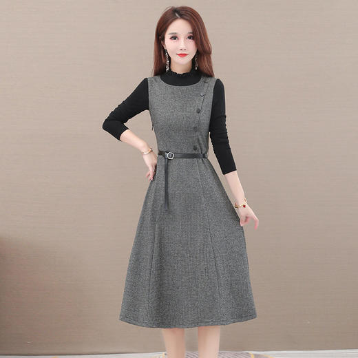 YWE-20ZAE839时尚加厚气质减龄长袖连衣裙女中长款过膝A字裙 商品图0