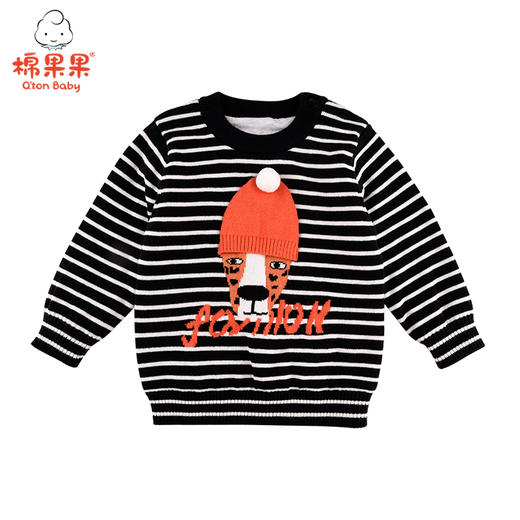 棉果果冬季男童挂里条纹套头毛衣M412160520648 商品图1