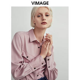 VIMAGE纬漫纪复古灯笼袖时尚百搭显瘦干练通勤衬衫女V1409006D