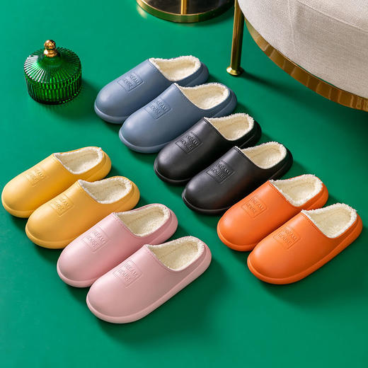 【轻盈防水 舒适保暖 防水耐脏 加厚鞋跟 易清洗鞋面】秋冬新款EVA软底防水防滑情侣厚底棉拖鞋 商品图6