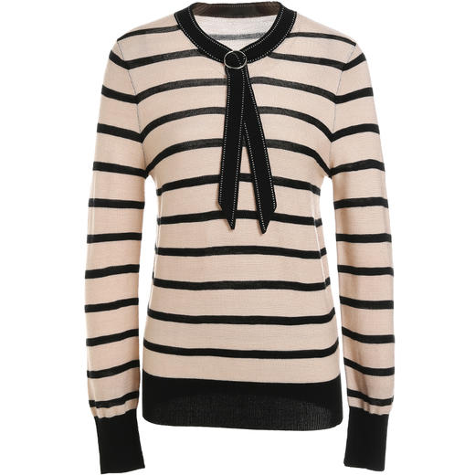 乔万尼新款针织上衣经典条纹领结设计俏皮舒适休闲风羊毛衫ES3M601 商品图4