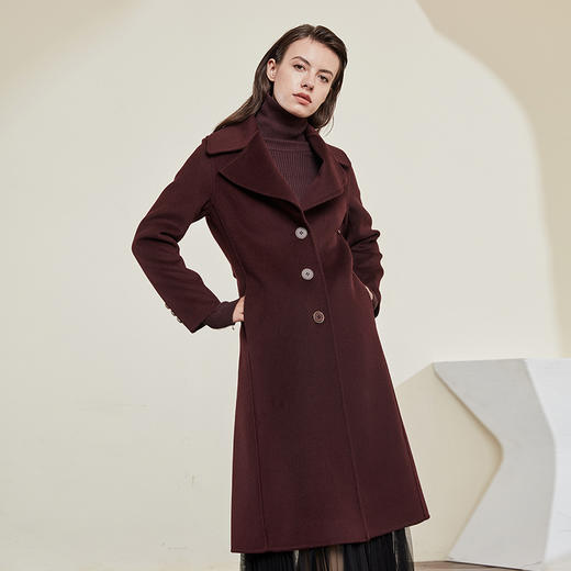 ND92Q斯尔丽瑟俪2020年冬季新品气质大翻领合体A摆中大衣外套 商品图0